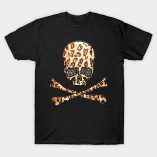 Leopard Skull Cheetah Skull Cross Bone T-Shirt